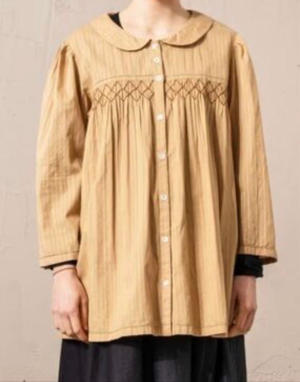 Gudrun Sjoden smocked tunic style blouse Smsll